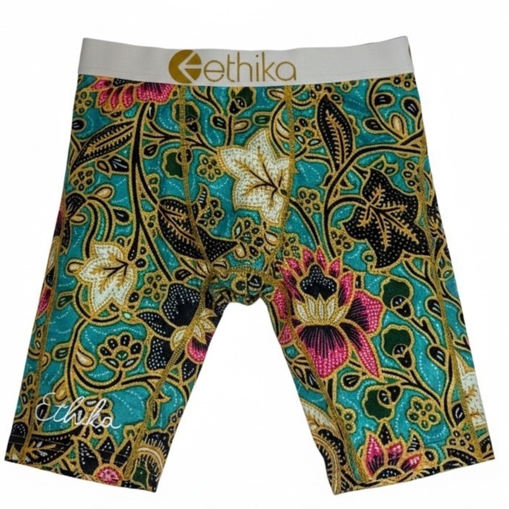 Ethika The Staple Mens Boxer Briefs Teal Gold Floral Batik Print Size S 2873